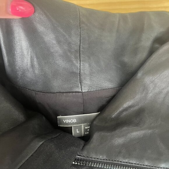 Vince  Black Leather Sleeved Moto Jacket Size Large - Picture 9 of 13